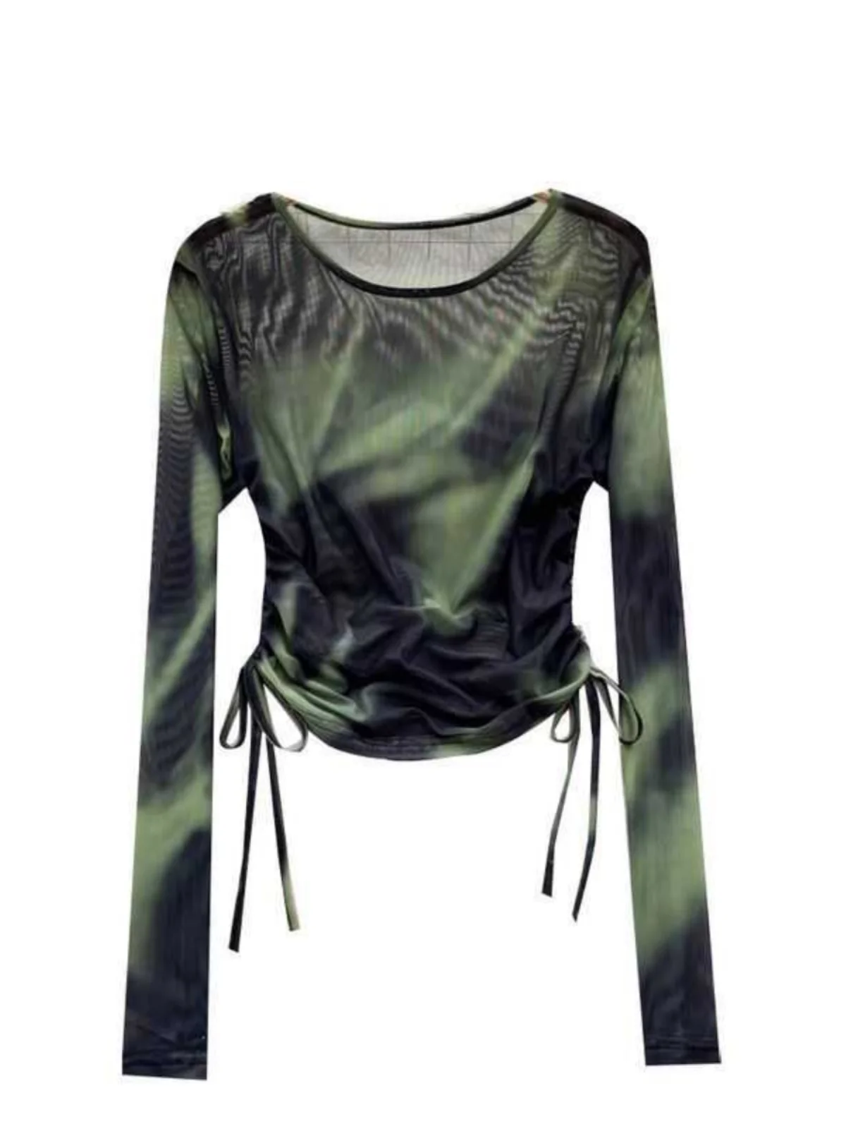 Retro Tie Dye Me Rope round Ne T irt Women's Clothing Cut Label Design Casual Slim Fit Long Sve Summer Top