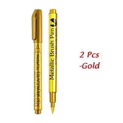 Metallic Brush Marker Pens - Gold & Silver Permanent Art Set for Crafts and Scrapbooking (2Pcs-Mix Gold)