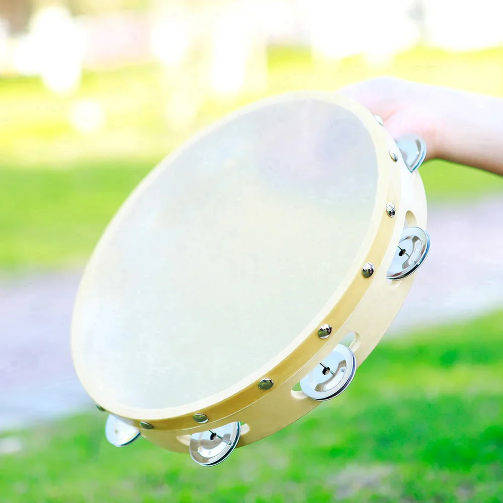 Tambourine Toys 6+8+10 Inch Hand Held Drum Bell Solid Wood Sheepskin Percussion Musical Instrument KTV Kids Games