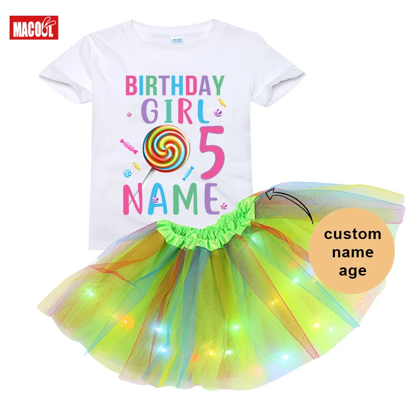 

Lollipop Candy Birthday Party Outfits Girls Birthday Tutu Outfit T Shirt Outfit Suits Custom Name Dress Set Girl Kids Clothes 5t