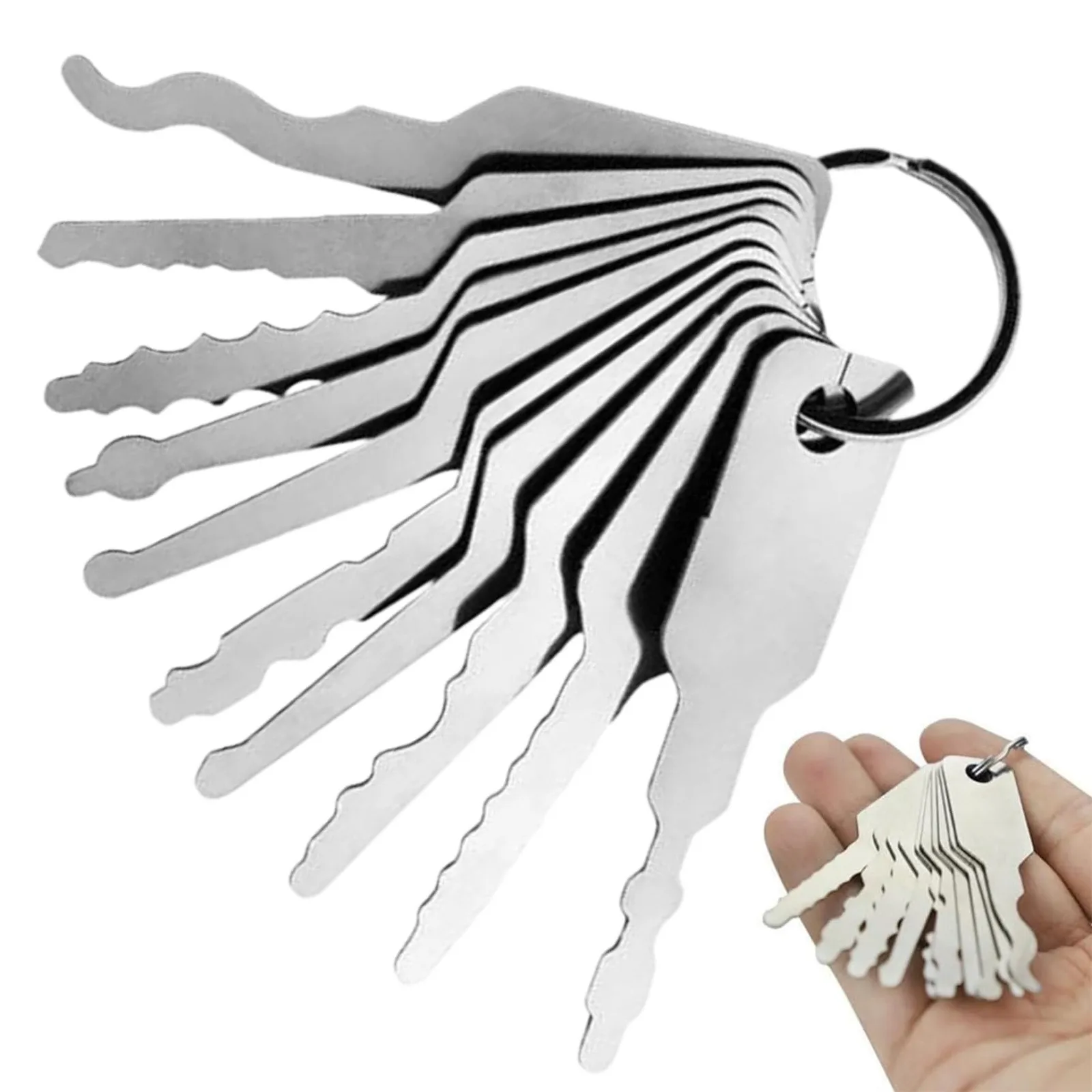 10pcs Stainless Steel Keys,Master Keys Replacement Skeleton Lock Pick Set,Multiple Shapes Emergency Tool For Bathroom Locks Car