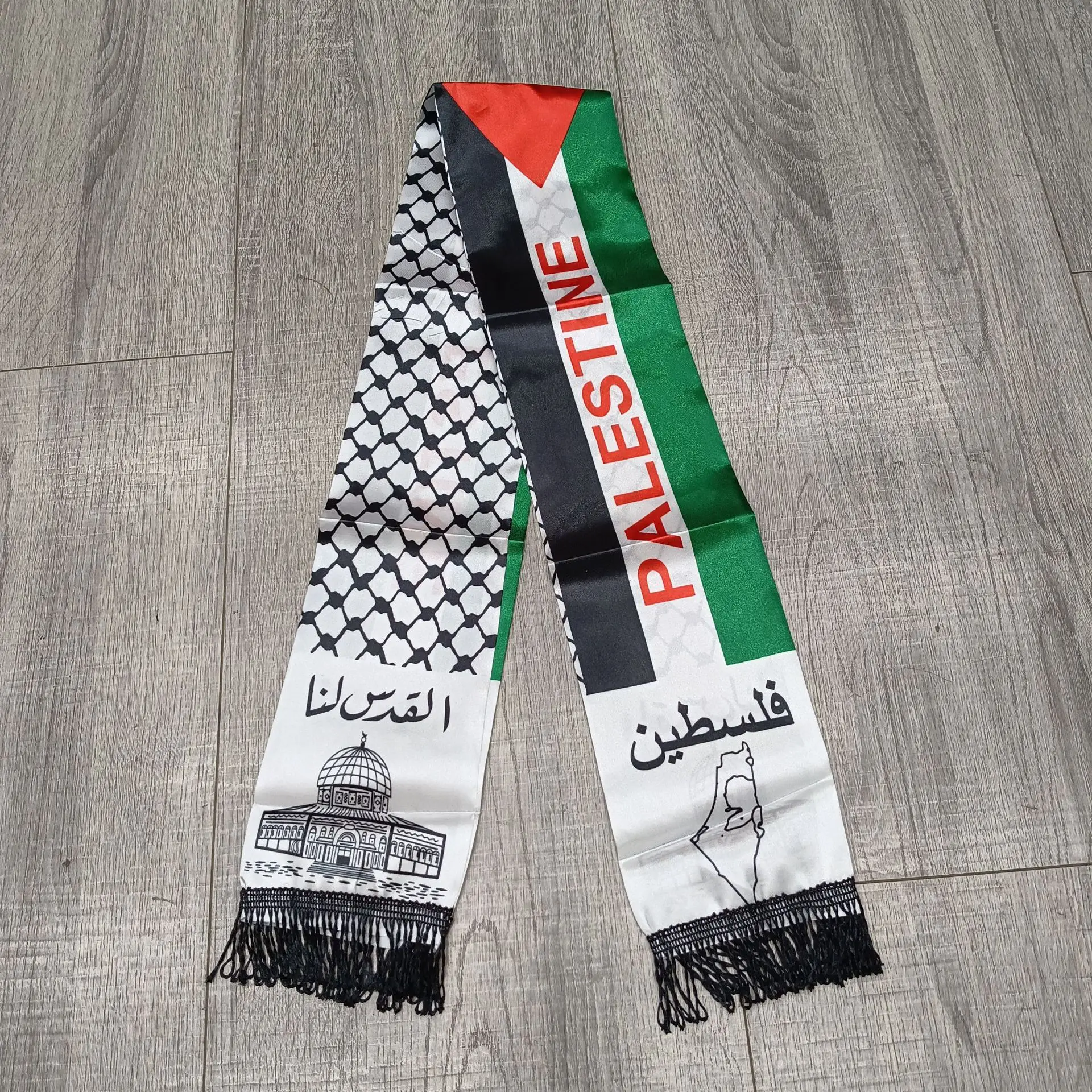 Palestine flag Scarf Cartoon Printing The Dome of the Rock and Maps Satin Palestinian National Day Scarves Shawl