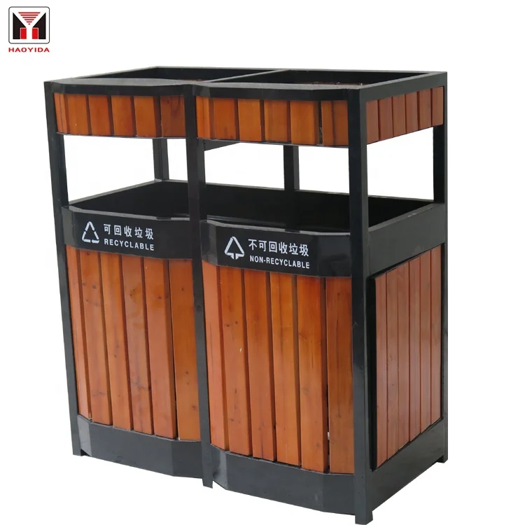 Papelera de madera para de basura para jardín| | - AliExpress