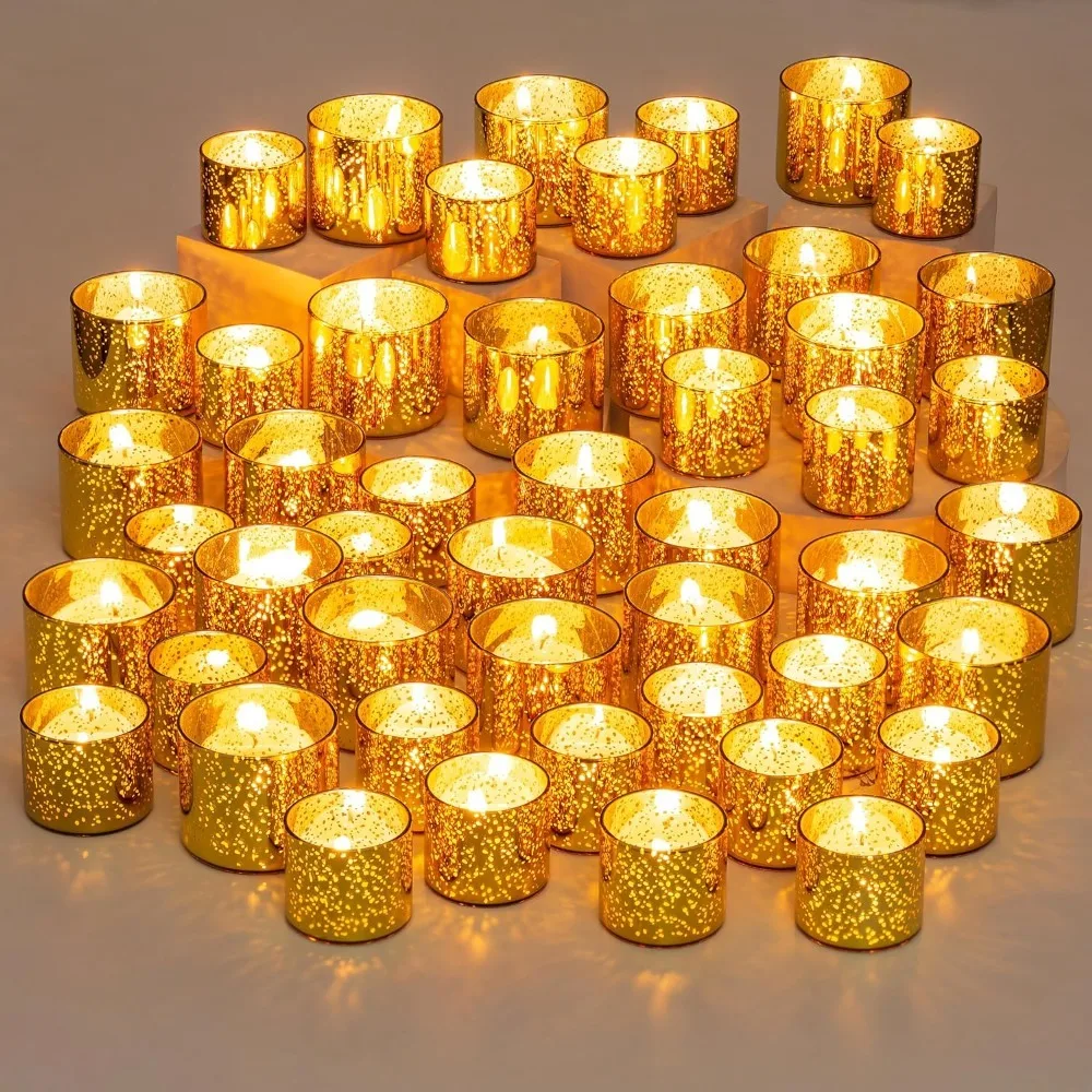 

Centerpiece Candle Holder 48 Piece Set Small Candlesticks for Floating Candles Home Decoration Bulk Glass Wishing Candle Holders