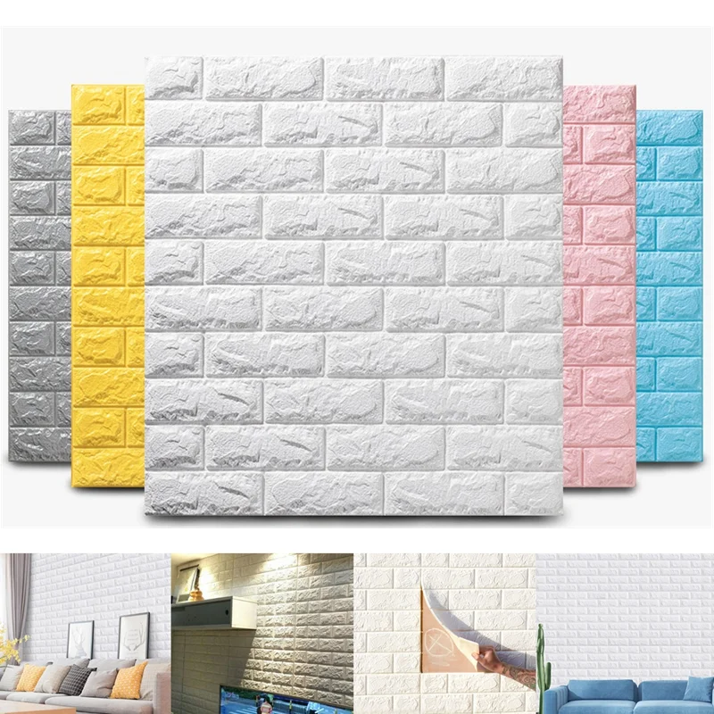 3MM Self-adhesive 3D Brick Wallpaper PE Foam Wall Panels Stickers Waterproof Wallpaper Home Decoration 10/20PCS