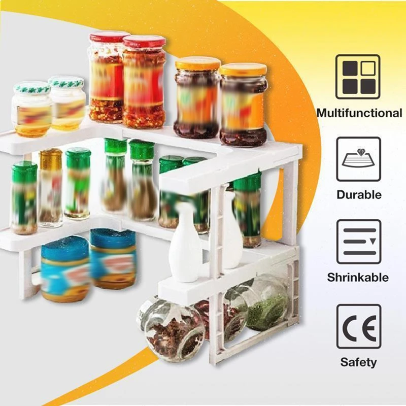 

HOT SALE Stackable Spice Storage Shelf Adjustable Expandable Spice Rack Cabinet Shelves For Pantry Kitchen Countertop Organizer
