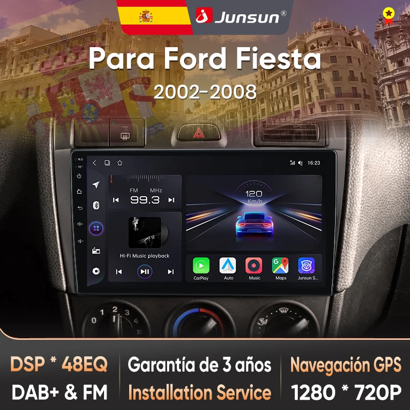 Junsun KI-Sprachsteuerung Autoradio für Ford Fiesta Mk VI5 Mk5 2002 2003 2004 2005 2006 2007 2008 Kabelloses CarPlay Android Auto 2DIN Multimedia GPS Bluetooth DAB+ RDS
