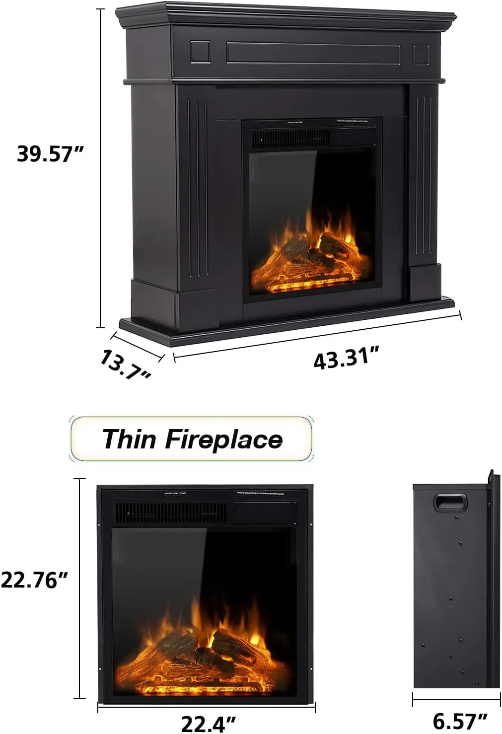 44" Electric Fireplace with Mantel Package Free-Standing Fireplace Heater, Wooden Surround Firebox with Log, Remote Control 5