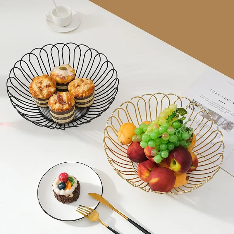 European Entry Lux Fruit Plate Creative Decorations Household Candy Snack Dish Living Room Iron Basket High Leg