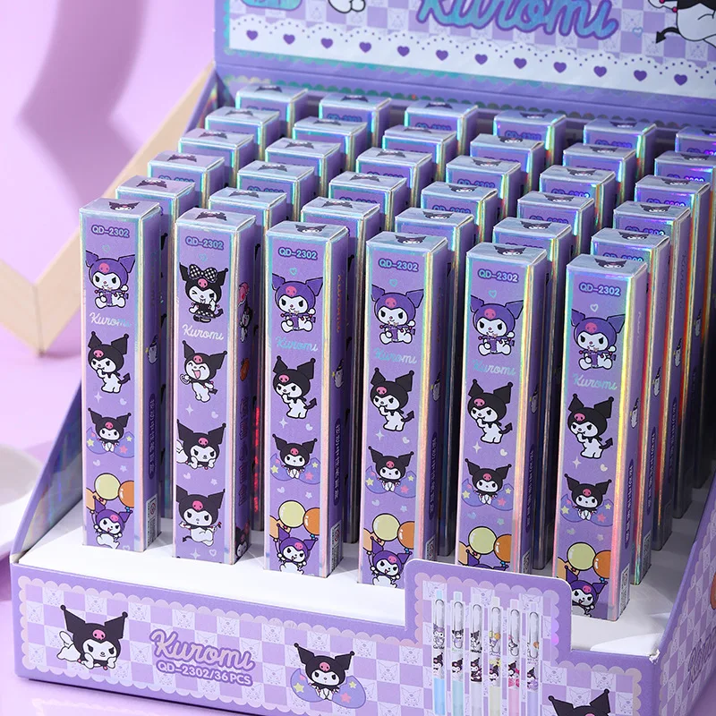 

36pcs/box Cartoon Sanrio Kuromi Creative Cute Gold Stamping Press Pen Metal Pen Neutral Pen Signature Pen Wholesale Kids Gifts