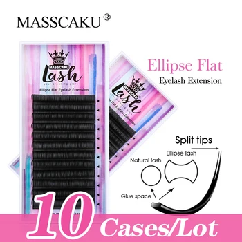 Masscaku-슈퍼 소프트 플랫 타원 속눈썹 연장 캐시미어 플랫 속눈썹, 가짜 개별 속눈썹, 10 케이스/묶음, 인기 판매