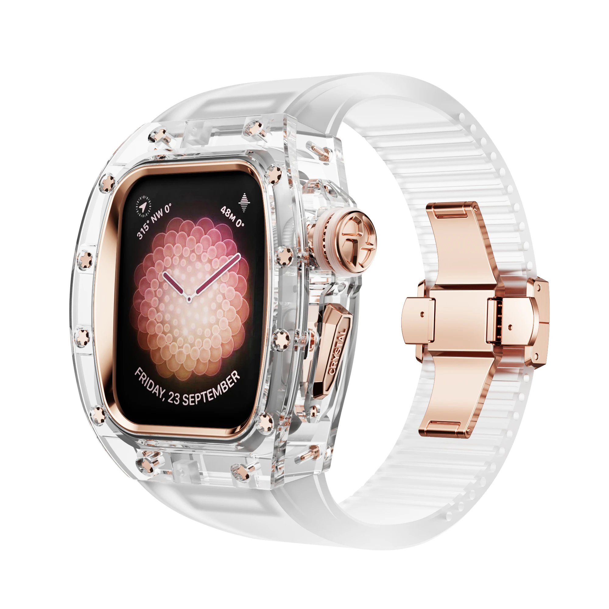 애플 워치용 Viton 스트랩 크리스탈 모드 키트, 럭셔리 iWatch 시리즈 9, 8, 7, 6, 5, 4, SE 투명 밴드, 패션 개조 케이스, 44mm, 45mm