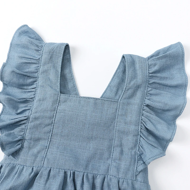 2024 Baby Mädchen Sommer Outfits Strampler Feste Leinen Rüschen Ärmel Infant Kleidung Für 0-24M Kleinkind Bebe Overalls body – Detail 6