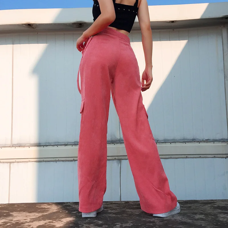 Streetwear Women Wide Leg Pant Woman High Waist Straight Baggy Corduroy Trousers Pink Personalized Women Clothing Y2k Pants grey sweatpants