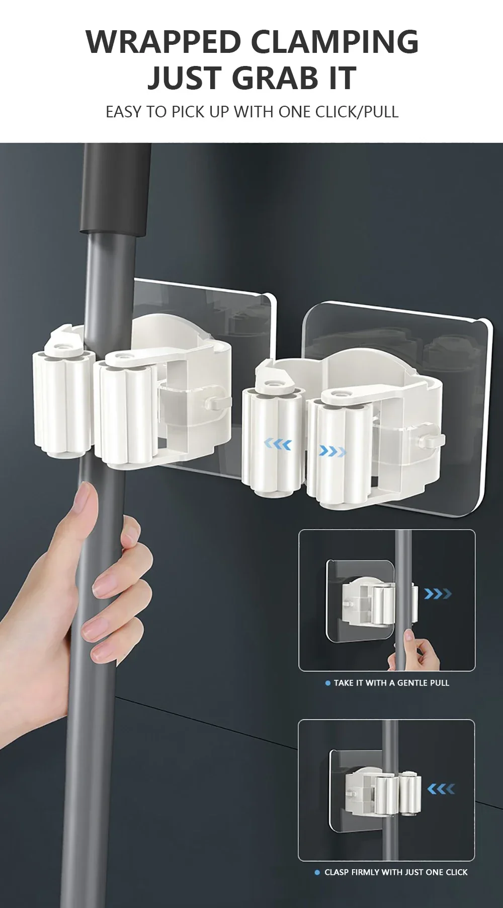 Home Mop Storage Rack Bathroom Suction Hanging Pipe Traceless Hooks Wall Mounted Mop Organizer Holder Waterproof Broom Hanger