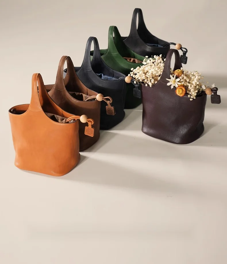 Qiu Zhen – sac à main à bandoulière en cuir véritable de vache tanné, sac panier à légumes de grande capacité pour les déplacements, femme_voghion.com