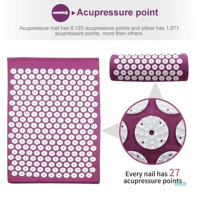 Stress Back Cushion Massage Yoga Mat Back Pain Relief Needle Yoga Massage Mat Acupressure Relieve Pad with Pillow Masajeador 3