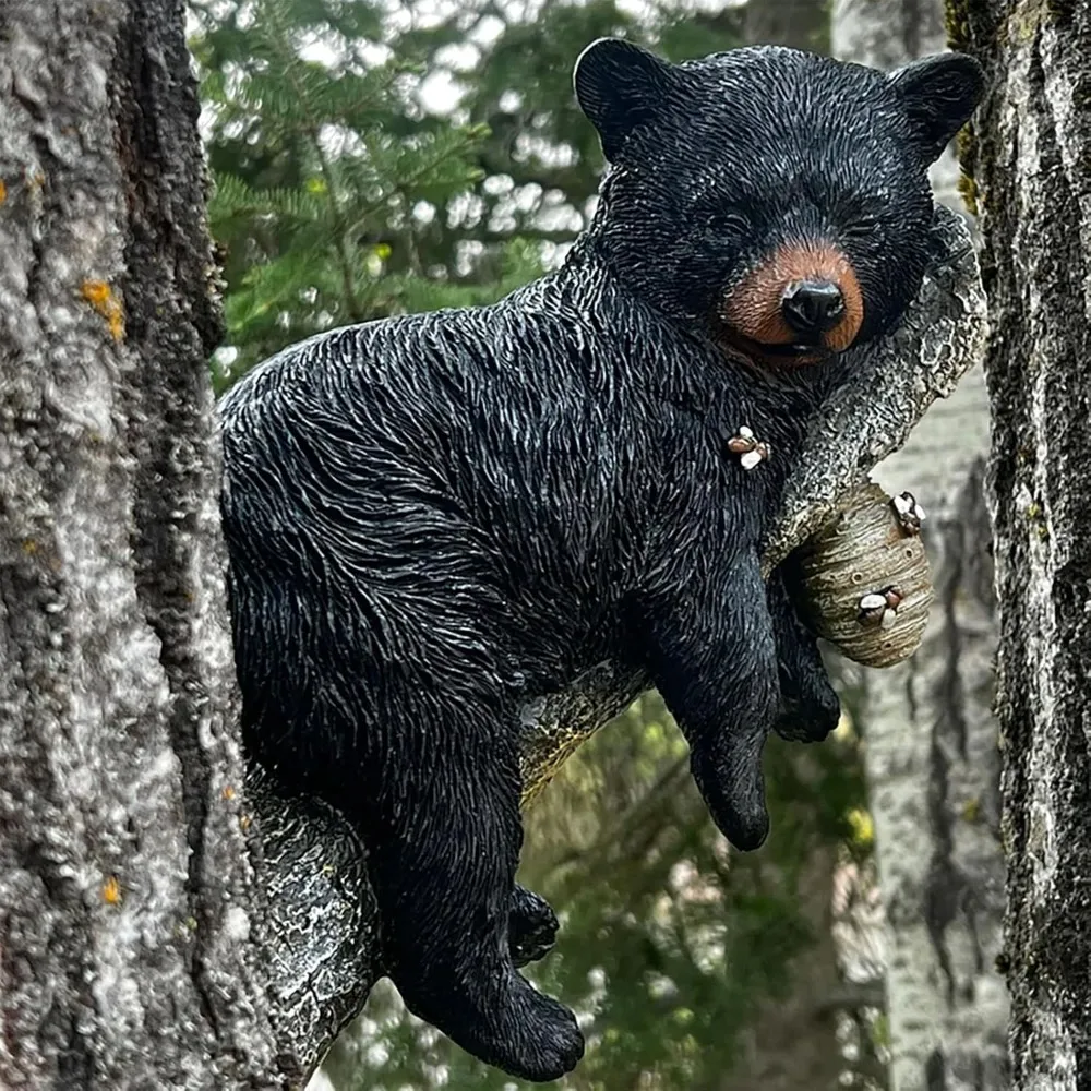 Black Bear Cubs Resin Crafts Ornaments Simulation Garden Pendant Hanging on Trees Napping Carving Decorative Courtyard