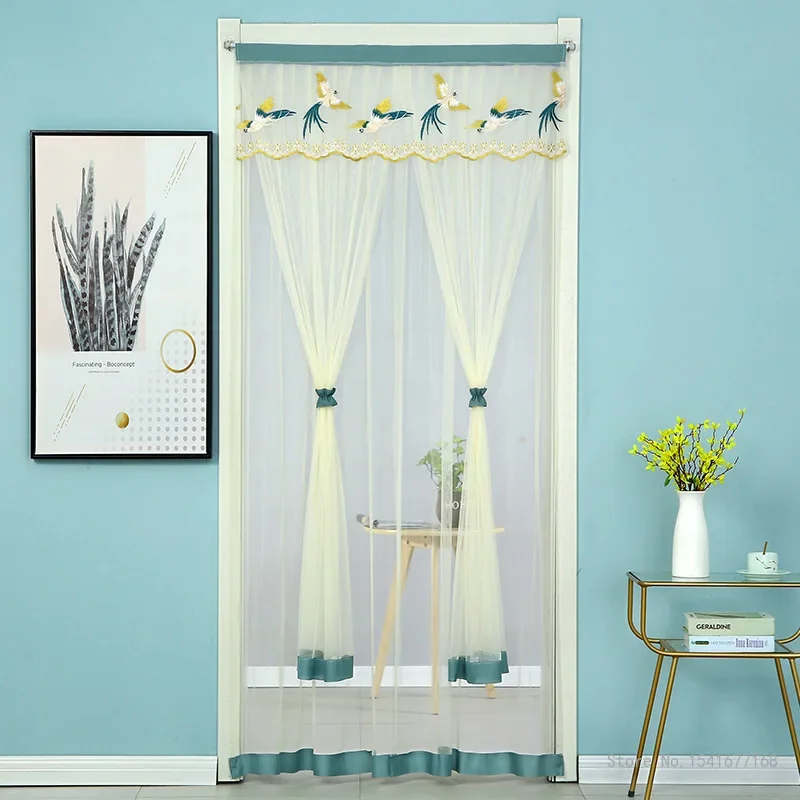 Summer Lace Embroidery Curtains Screen Mesh Free Punch On The Door Curtain, Mosquito Net Living Room Anti Insect Window Curtains