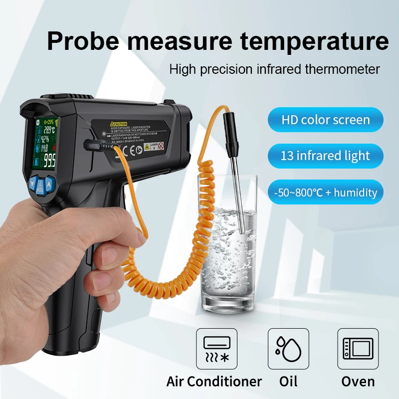 Termometro a infrarossi 600~800 ° C Misuratore di temperatura laser digitale Pirometro senza contatto Cucina BBQ Misuratore di calore IR Termocamera - immagine 2