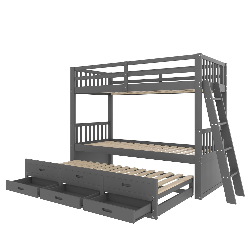 Multifunktionales Etagenbett 90 x 200 cm – Hausbett für Jungen und Mädchen, mit Leiter, ausziehbarem Bett und 3 Schubladen, weiß, ohne Matratze – Detail 28