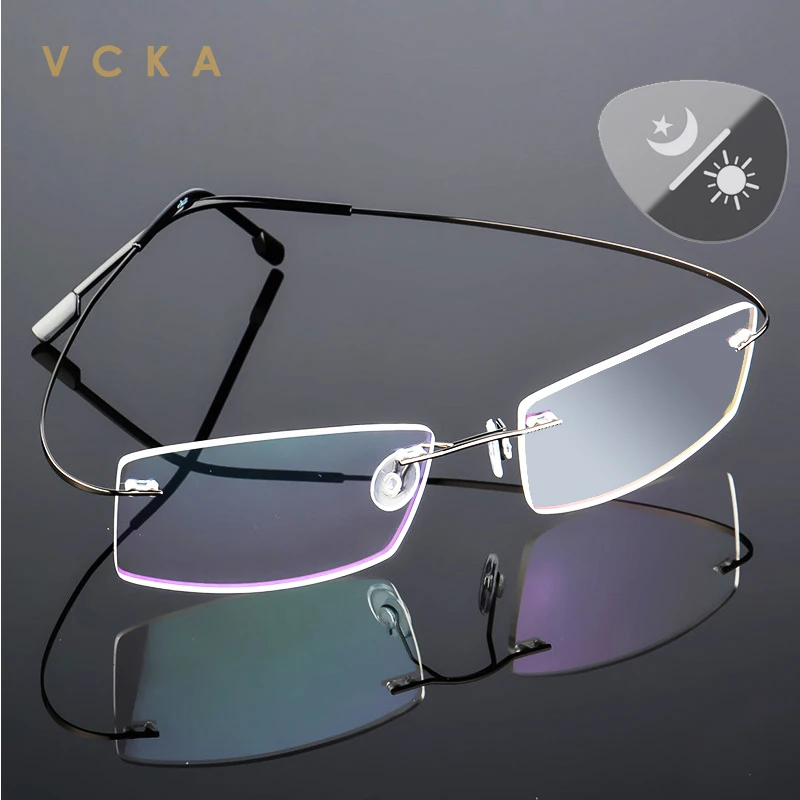 

VCKA квадратные безободковые индивидуальные фотохромные очки для мужчин и женщин с защитой от синего света для близорукости и дальнозоркости