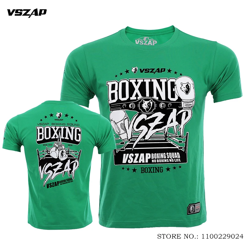 Vszap Boxing T-Shirt Box Fight Tee Cotton Fighter Gift Martial Arts MMA T Shirt Green Casual Kickboxing Sports Training Tops