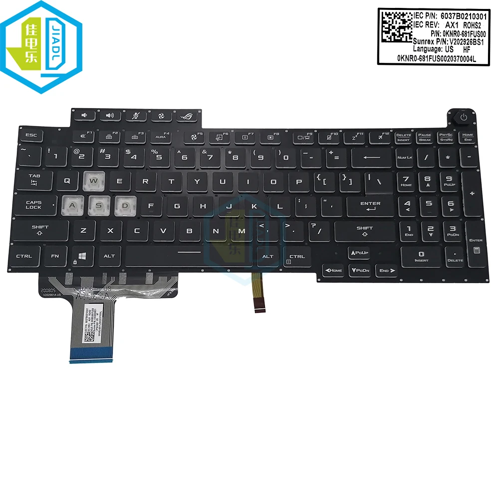 Teclado Retroiluminado Rgb Colorido dos Eua para Asus Rog Stirx G17 G713 G713q G713qe G713qr 0knr0681fus00 Teclados do Portátil Teclados de Cristal