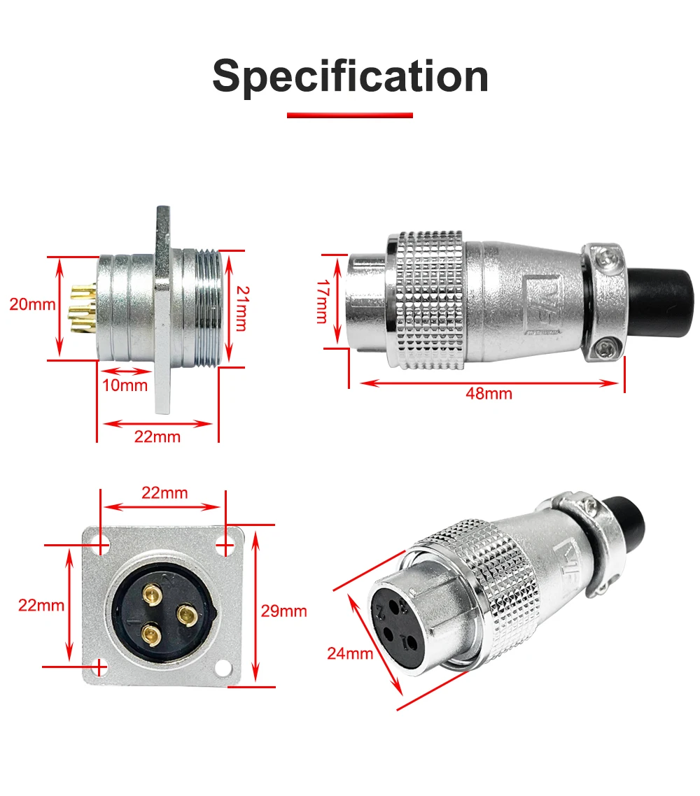 HUNST 1 Stück P20 Luftfahrt-Stecker – männlich/weiblich, 3-poliger Stecker, Außenhülse, Kabelstecker – Detail 2