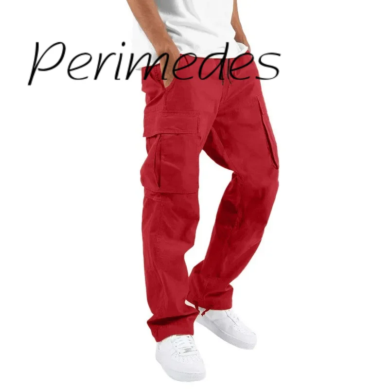 

Men'S Solid Color Drawstring 2024 Cargo Pants Multi Pocket Casual Summer Trousers Hiking Cotton Twill Fashion Pantalones