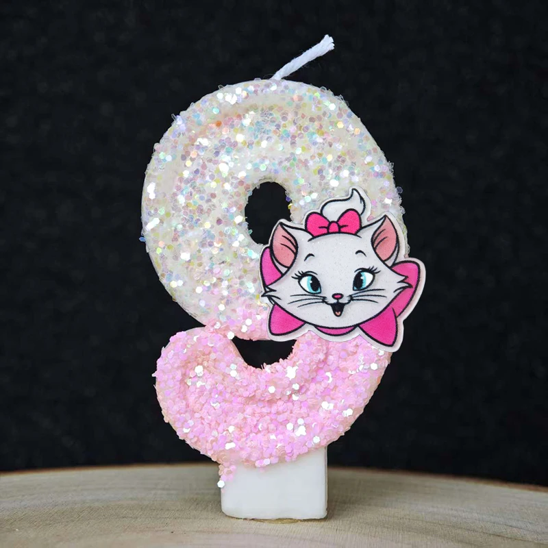 Rosa Süße Marie Katze L Cartoon 0-9 Zahlenkerze für Kinder Babyparty Geburtstag Steckbare Kuchen-Party-Dekoration Geschenkzubehör – Detail 22