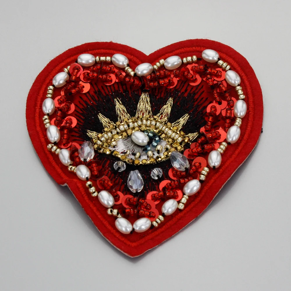 Virgin Mary Rhinestones Cross Heart Beaded Tassel Badge Apparel...