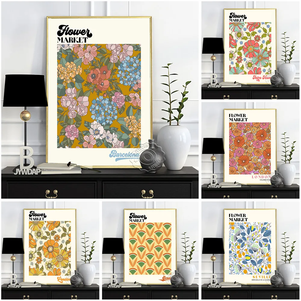 

Modern Art Flower Market IBIZA Art Print Canvas Painting Flower Power Poster Flowers Wall Art Print Pictures Home Decor