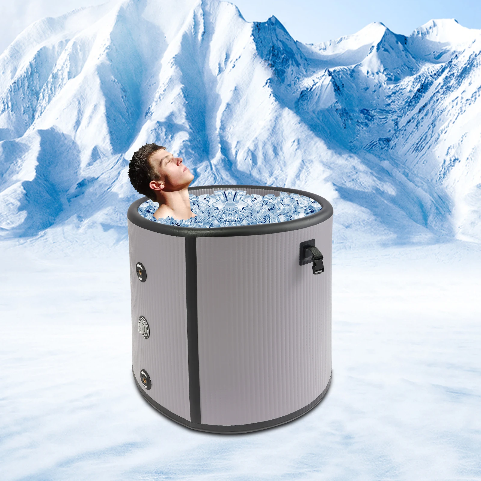 Portable PVC Ice Bathtub,380L Grey Round Inflatable Cold Bathtub Freestanding 90*76cm for Bathroom,Shower Room