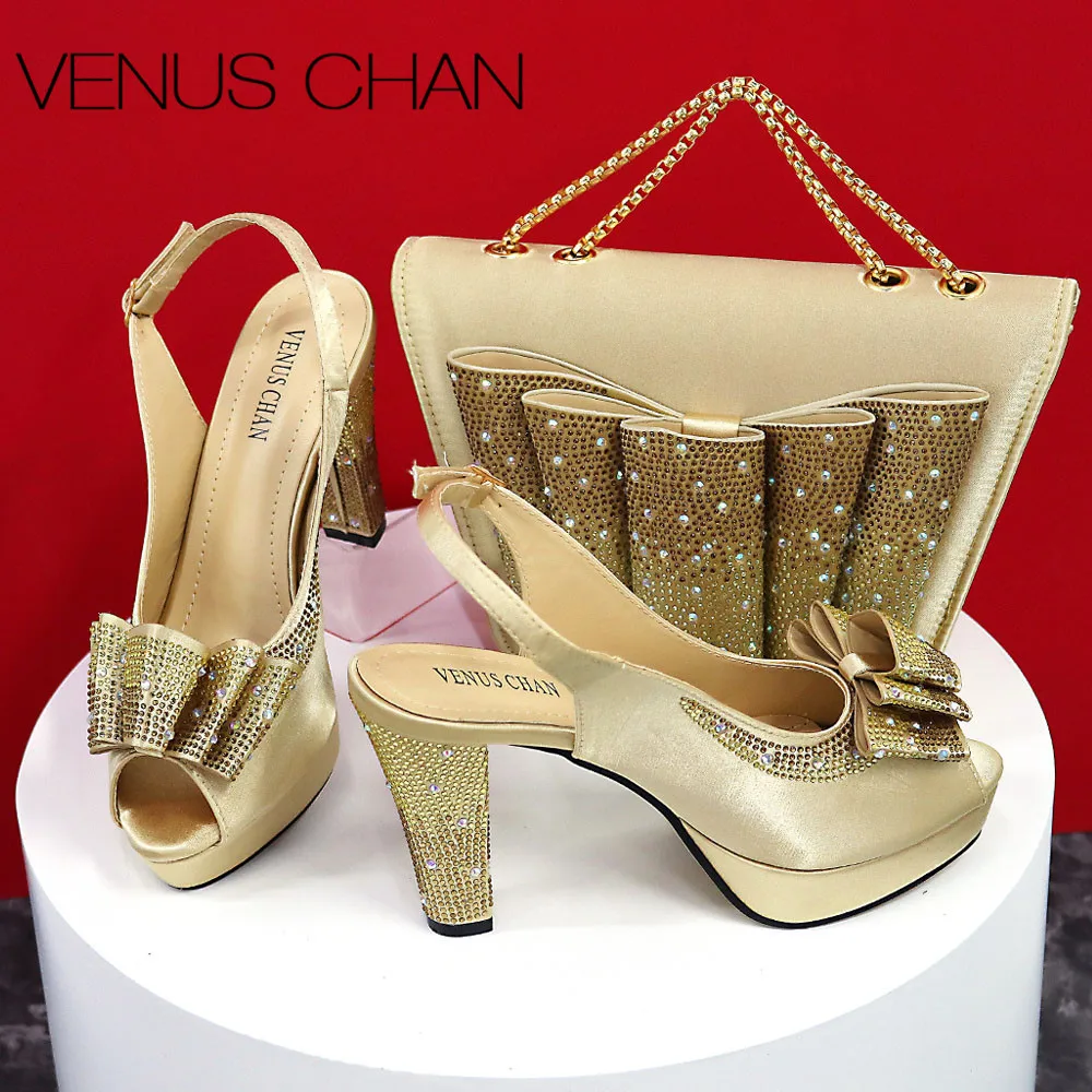 Diamond Peep Toe Chunky Heel Shoes & Evening Bag Set