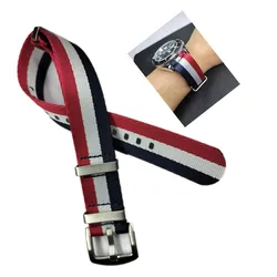 Premium Thick Washable Nylon Watch Strap - Universal Fit - 22mm (Blue white red)