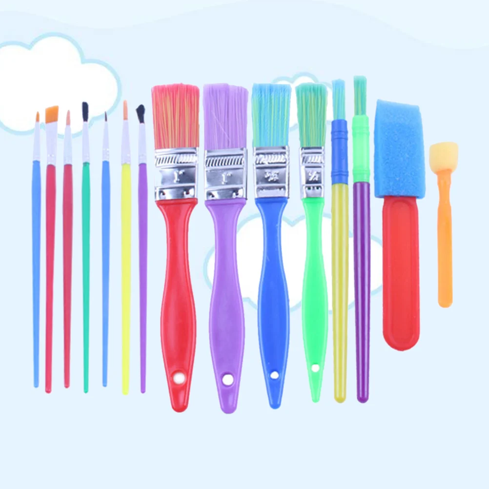 15 in 1 Kids and Craft Painting Drawing Tools Mini Sponge Brush Set Fun Kits Early DIY Learning (Random Color) pcs painting brush plastic handle kid color diy painting washing graffiti tools early education creative toys random color