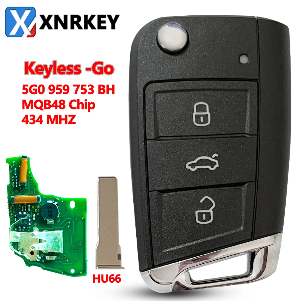 

XNRKEY 3 Button Car Smart Flip Remote Key ID48 Chip 433Mhz for VW Skoda MQB VII Golf MK7 2017 Touran Polo Tiguan Smart Flip Key