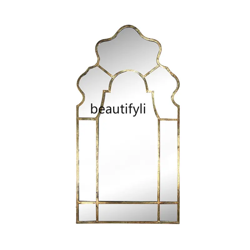 

American Retro Affordable Luxury Golden Iron Oversized Decoration Mirror Dressing Mirror Model Room Decoration Wall Hanging