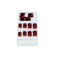 24Pcs Solid Color Wine Red Design Press on Nail Short Square False Nails Simple Detachable Finished Full Cover Nail Tips 5