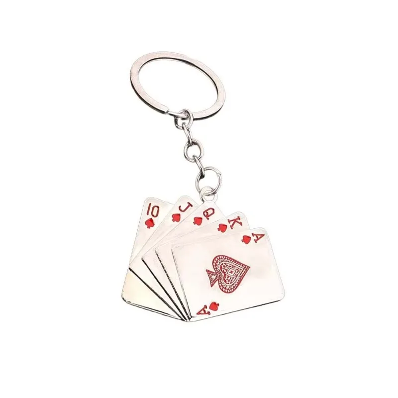 Çinko alaşım oyun kartı anahtarlık Poker el oyun kartı s kraliyet gömme Metal Poker anahtarlık kart anahtar zincirleri aksesuarları kolye
