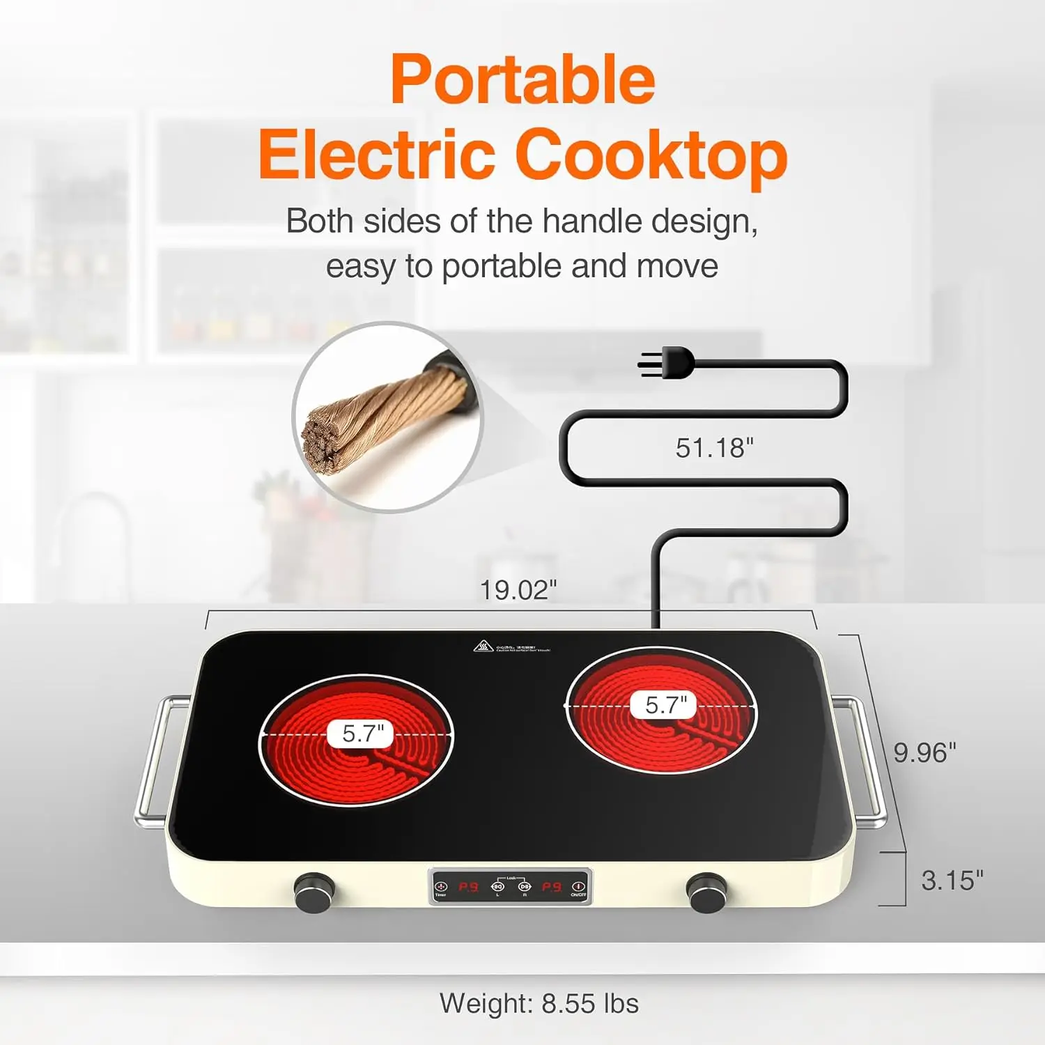 Electric burner, Electric Stove Top with 2 Handle, 2 Burner Electric Cooktop with 9 Power Settings 6
