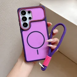 Portable Shock - Resistant Magnetic Phone Case with Lanyard - Protective Back Cover - Galaxy S23 Ultra (PURPLE)