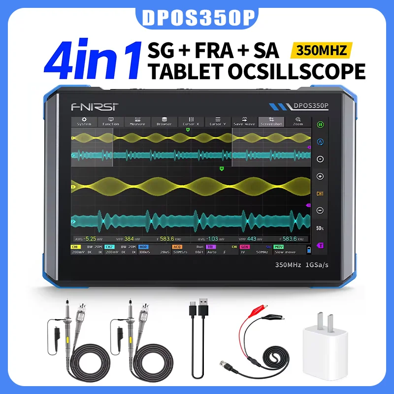 FNIRSI DPOS350P Frequency Response Analyzer Four In One Flat Oscilloscope 2-Channel 350MHz Signal Generator 50MHz Spectrum digital oscilloscope signal generator