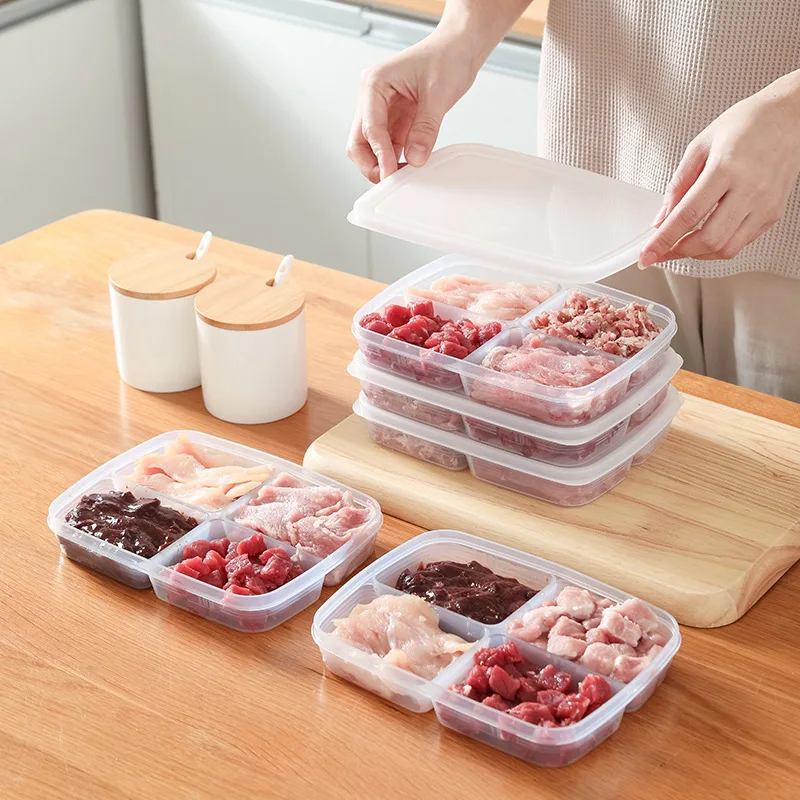 Refrigerator Storage Box Four Compartment Food Sub-Packed Onion Ginger  Vegetables Side Dishes Frozen Meat Crisper Storage Box - AliExpress