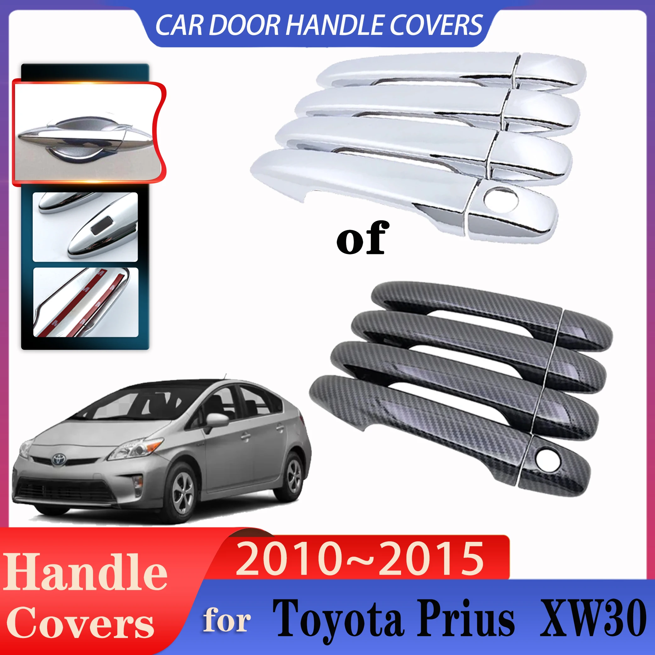 

For Toyota Prius XW30 2010~2015 2012 Car Door Handles Luxury Cover Exterior Scratch Protective Decor Anti-rust Car Accessories