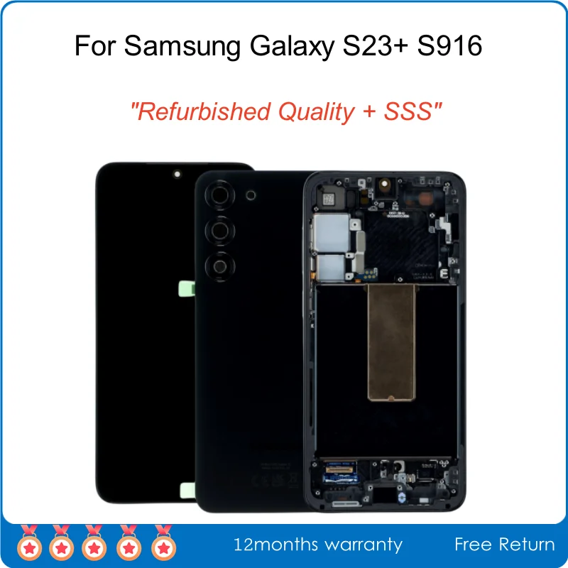 

Super Grade Refurbished Original Screen For Samsung Galaxy S23+ Plus S916 LCD Display Touch Digitizer Replacement with Frame