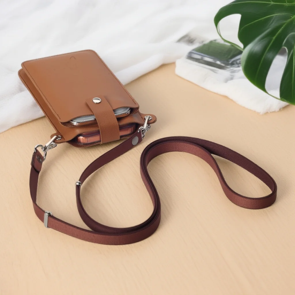 Stylish Magnetic Crossbody Neckband Phone Wallet Leather Case & Universal Lanyard