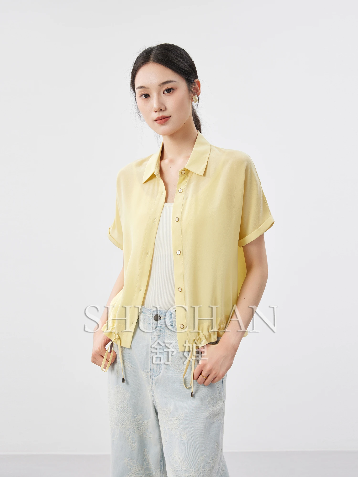 High Quality Design 2024 Single Breasted Naturla Silk Women Shirt  Blouse Femmes  Blusas Mujer De Moda Verano