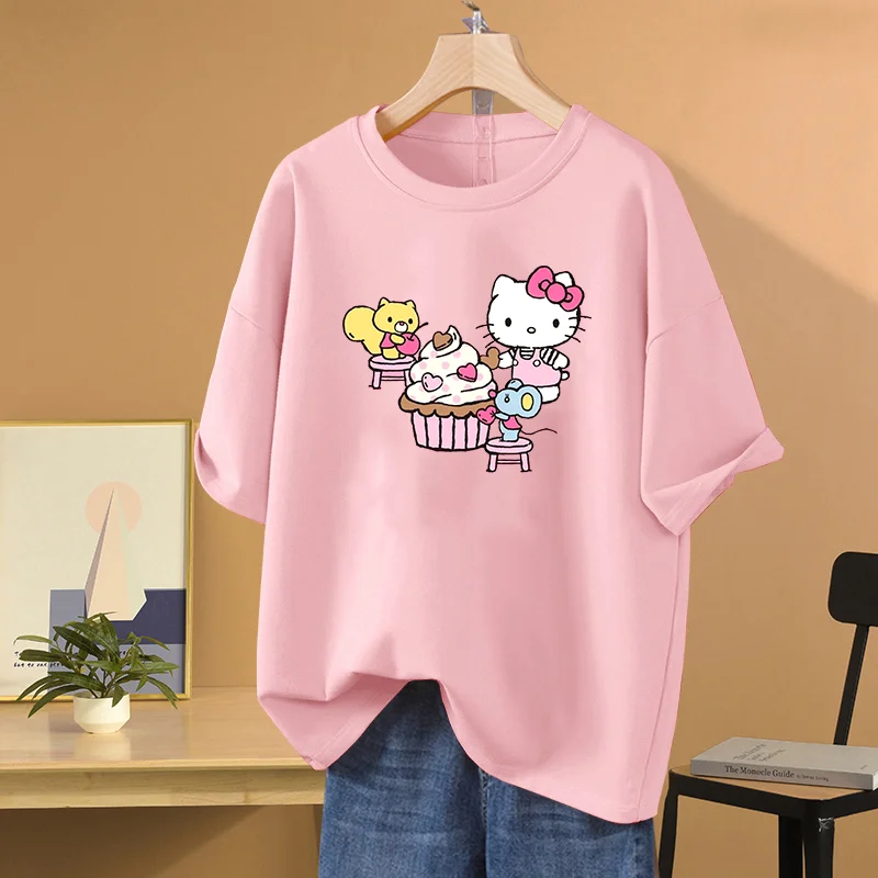 

Милая футболка с принтом Hello Kitty для отдыха Sanrio, Спортивная уличная футболка для студентов
